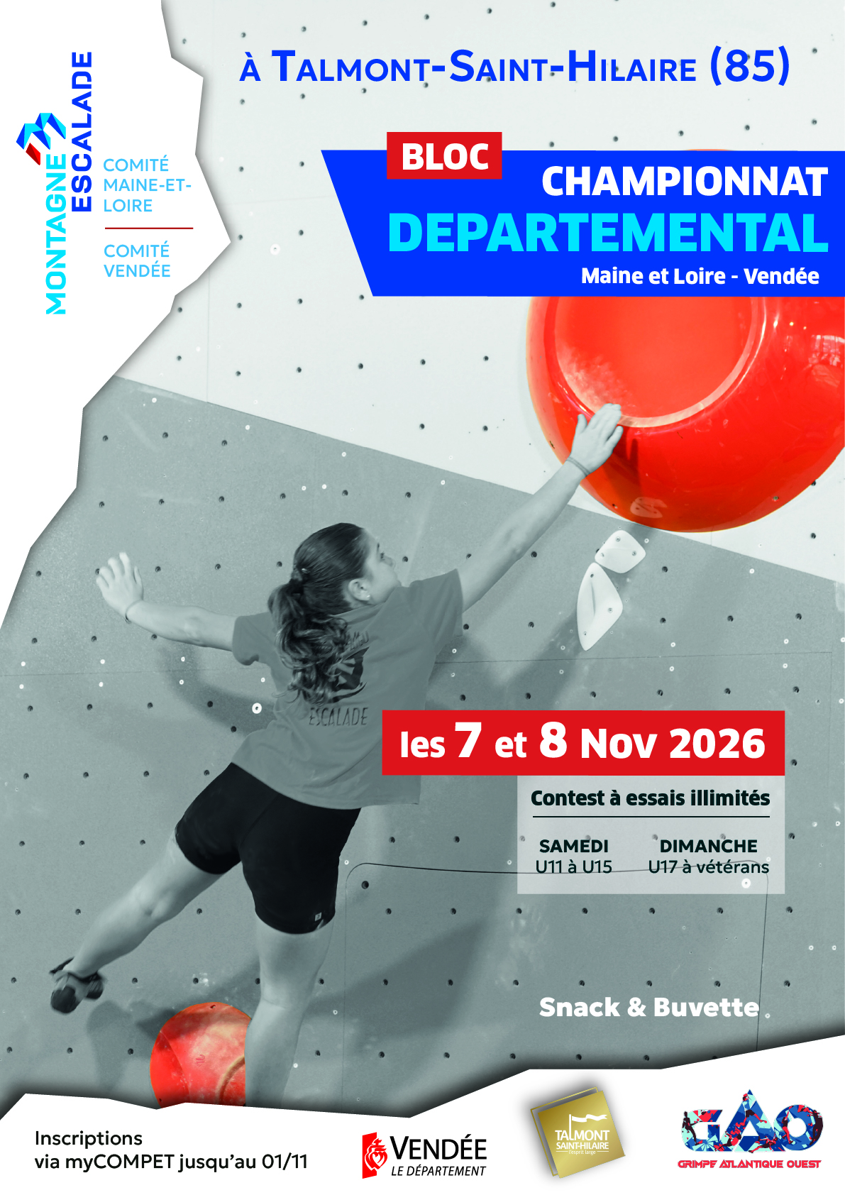 Championnat Départemental  de bloc les 7 et 8 novembre à Talmont Saint Hilaire